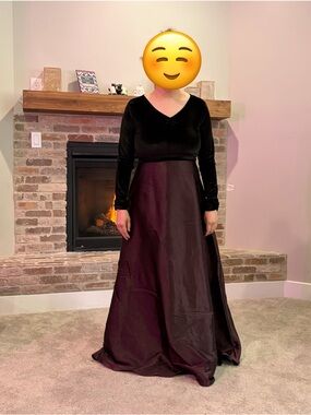 Long-sleeved, Black Velvet Crop Top and Satin Evening Skirt